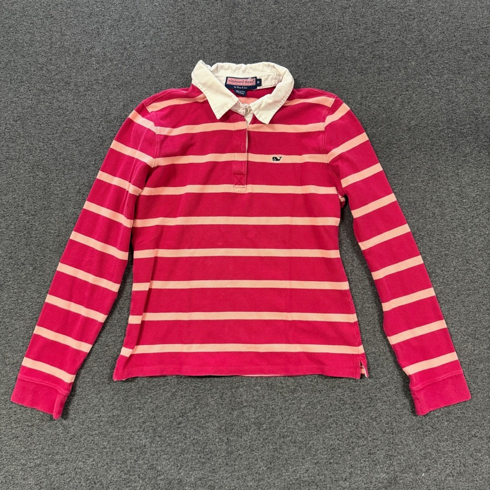 Modern Vineyard Vines Rugby Shirt Womens M Pink Good Striped Long Sleeve Polo